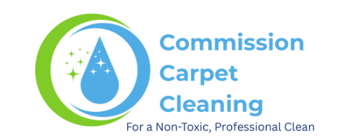 Green and icy blue logo for Commission Carpet Cleaning for a non-toxic, professional clean